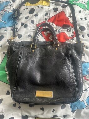Marc By Marc Jacobs Black Leather Tote with Gold Plaque